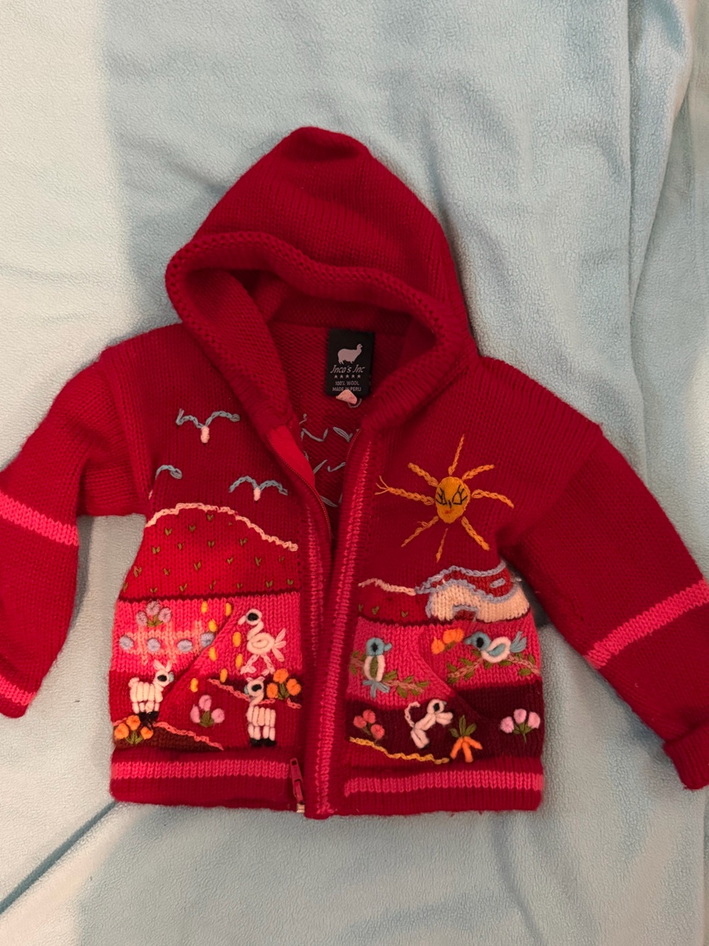 Red Embroidered Hooded Kids Cardigan - Unknown Brand